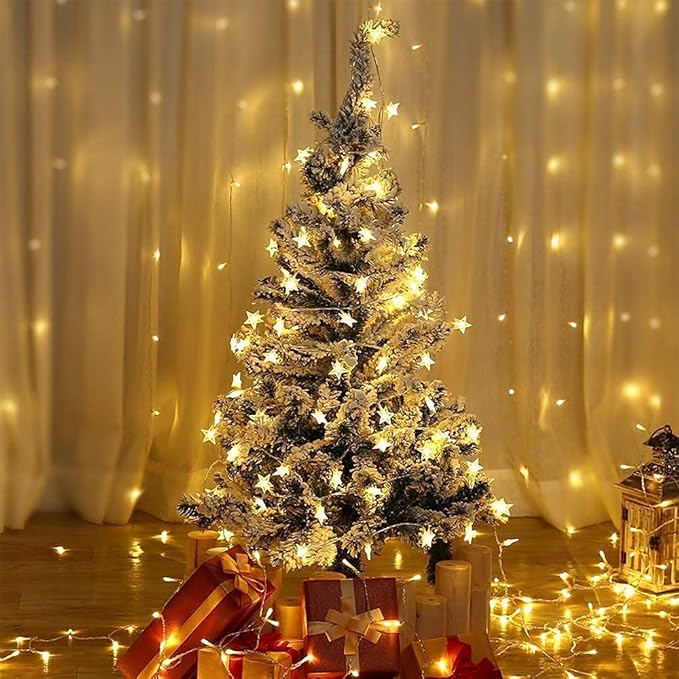 ANJAYLIA Star Lights 100 LED 32 FT Battery Operated String Lights Battery Power Star Fairy Lights for Bedroom Indoor & Outdoor, Party, Ramadan, Christmas Decorations Warm White