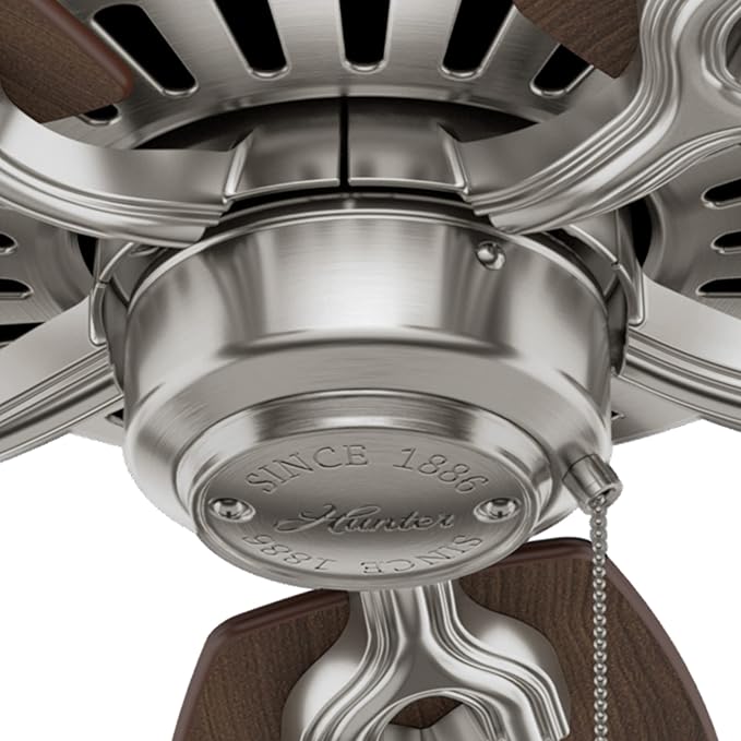 Hunter 52 inch Indoor Ceiling Fan No Light with Pull Chain - Ceiling Fan without Light, Standard Mount, 5 Blades, For Bedroom, Living Room, or Kitchen - Builder Elite 53241, Brushed Nickel