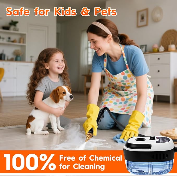 Steam Cleaner, 2500W High Handheld Steam Cleaner, 1L Portable Car Steam Cleaner, 6 High Speeds Pressure Temperature Steam Cleaning Machine with 3 Brush Heads for Kitchen Home Car Cleaning（White）