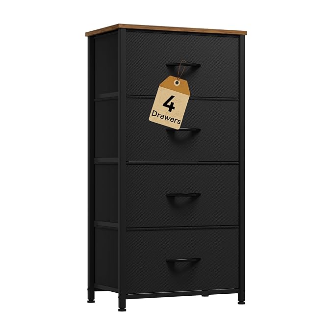 DWVO Dresser with 4 Drawers - Fabric Storage Tower, Organizer Unit for Room, Living Room, Hallway, Closets