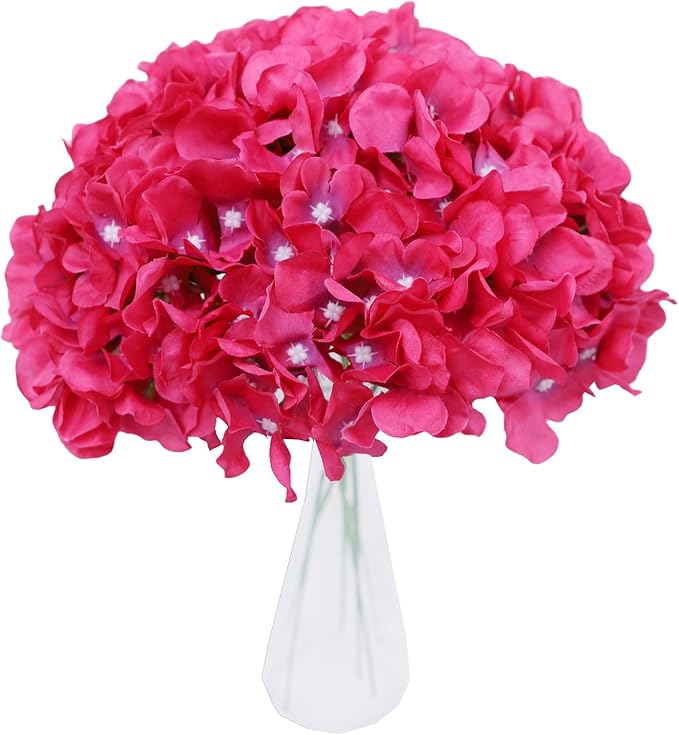 AVIVIHO Hot Pink Hydrangea Artificial Flowers Pack of 10 Full Fake Hydrangea Silk Flowers with Stems for Wedding Home Party Centerpieces Arch Spring Shop Decoration