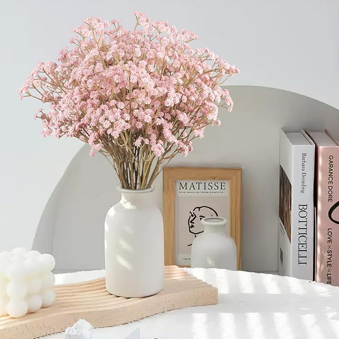 N&T NIETING10 PCS Babys Breath Artificial Flowers Fake Babys Breath Flowers Artificial Bulk Dusty Pink Gypsophila Bouquets Real Touch Faux Flowers for Wedding Floral Arrangement Party Home Decoration