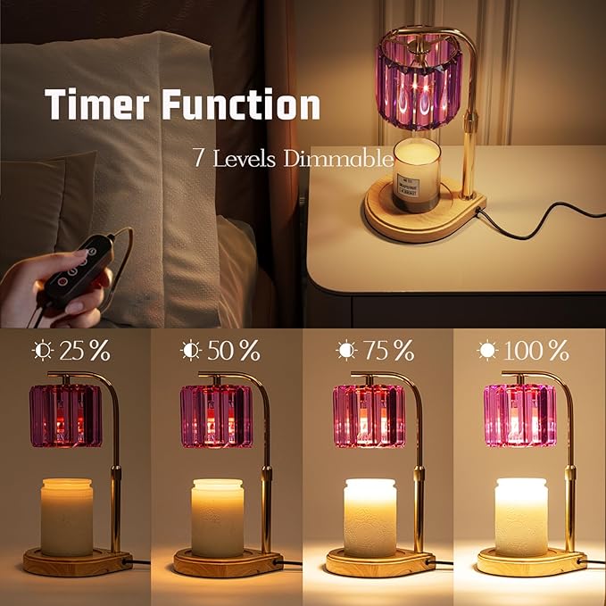 IN HAPPY Candle Warmer Lamp with Timer Dimmer-Adjustable Height, Birthday Gifts for Women Mom, House Warming Gifts New Home Decor, Wax Melt Warmer for Scented Jar Candles with 2 Bulbs (Purple)