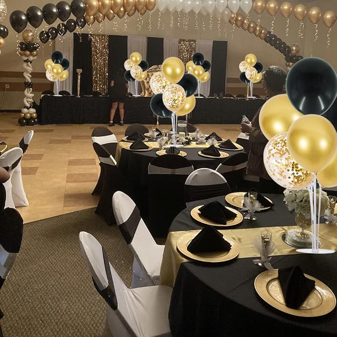 TONIFUL 6 Set Balloon Centerpieces for Table Black Gold Confetti Balloon Stand Kit for 2025 Graduation Party Decoration Birthday Anniversary Halloween 2025 Party Decorations