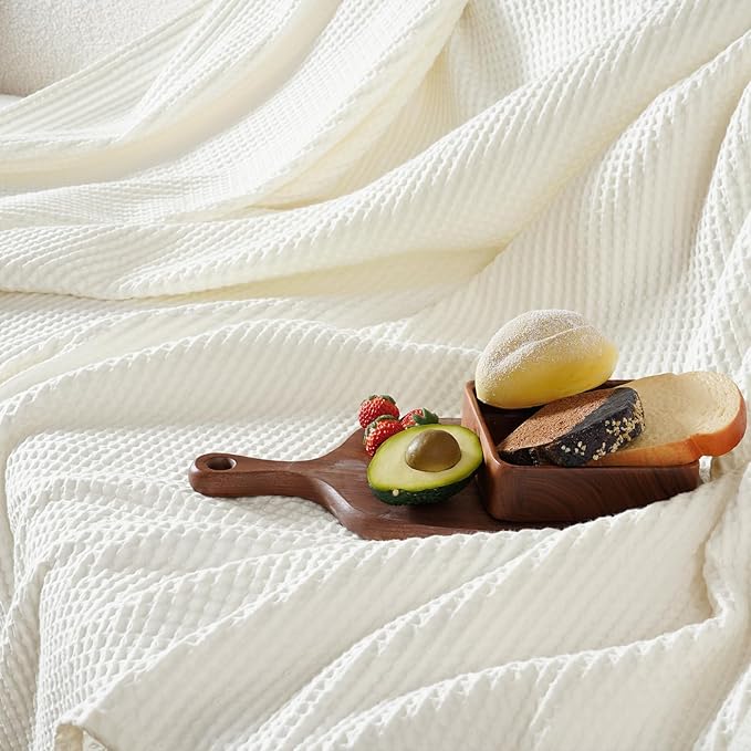 PHF Pre-Washed Cotton Waffle Weave Family Blanket,Oversized King Size 120"x 120"-Snag Proof Lightweight Breathable, 10'x 10' Huge Extra Large Big-Elegant Aesthetic Home Decoration Gift,Cream