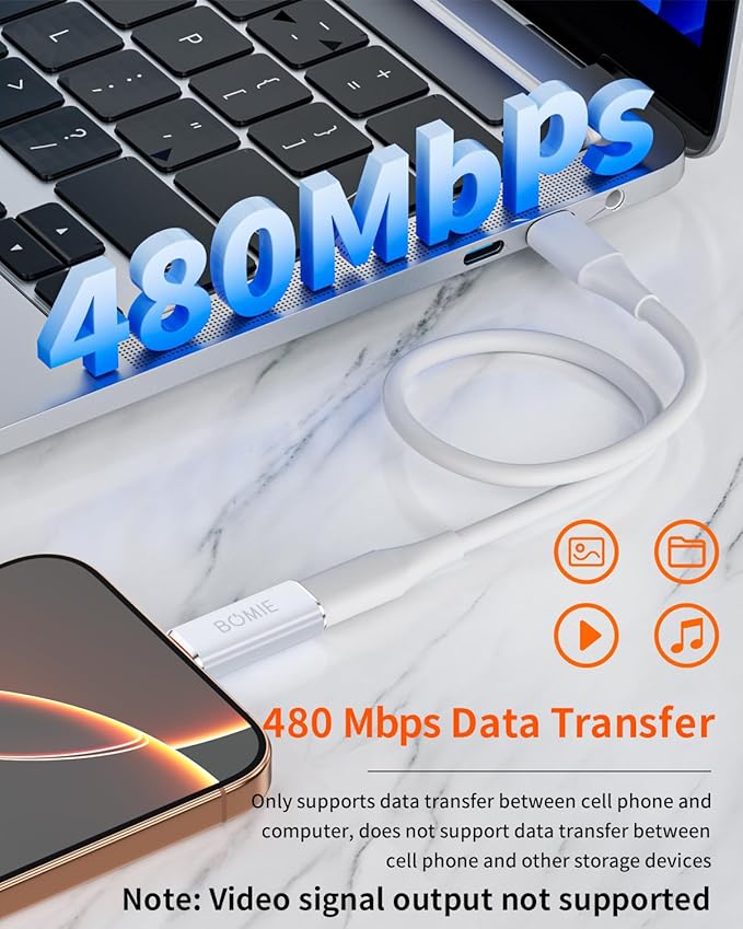 BOMIE Light-ning to USB C Adapter 2 Pack,PD27W/66W Fast Charging 480Mbps Data Transfer,USB C Charger Connector Cable for M-acBook,Phone 15/16/17 Pro Max,Pad pro,G-alaxy,X-Peria,No for Headphone/OTG