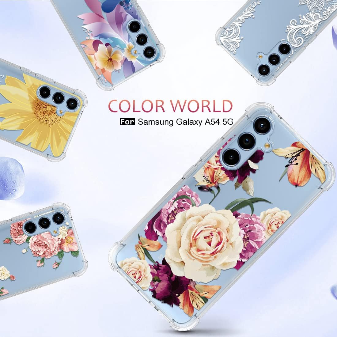 Osophter Flower Floral Phone Cover for Samsung Galaxy A54 5G, with Screen Protector and Shock-Absorption Flexible TPU