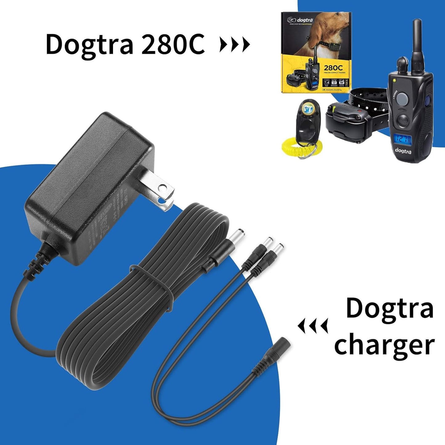 Dogtra Charger, Compatible with YS300, YS600, EF-3000, 280C, 282C, 200C, 202C, Dogtra Charger with 5-5 Splitter Cable