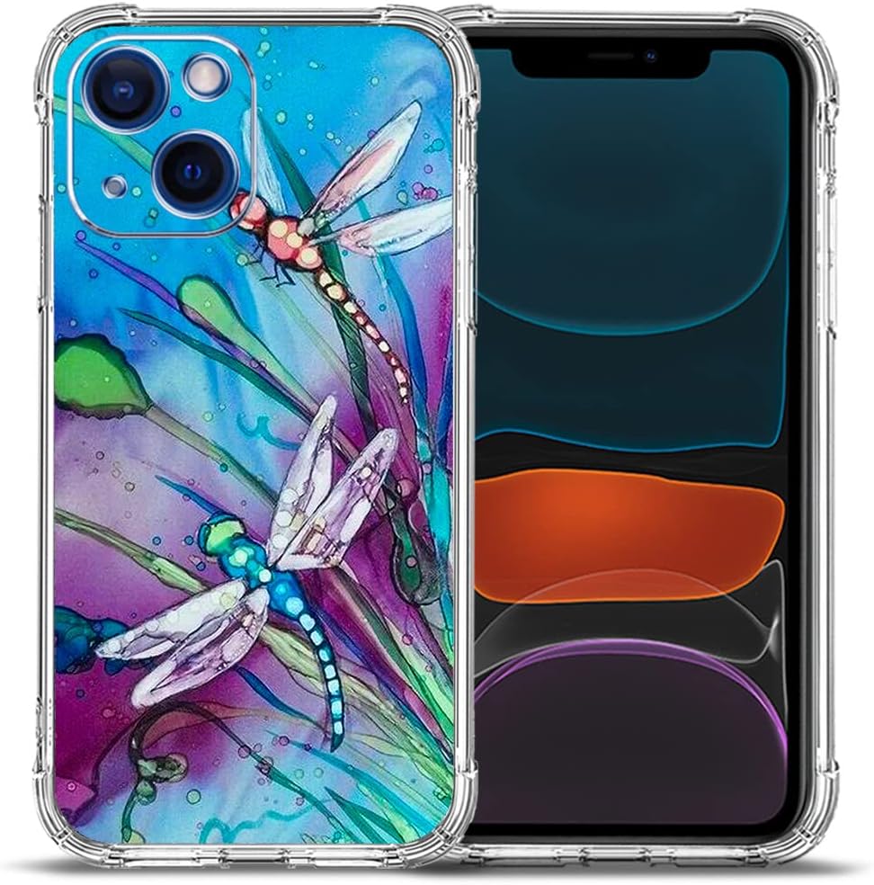 iPhone 14 Case, Cute Dragonfly Drop Protection Shockproof TPU Full Body Protective Scratch-Resistant Cover