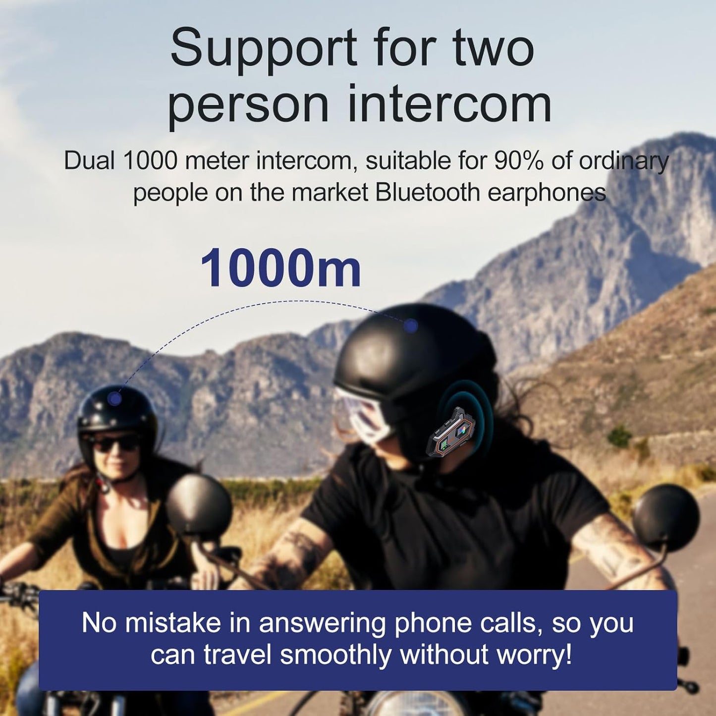 Y20-2X Motorcycle Helmet Bluetooth Headset, Dual 100m Intercom, Bluetooth 5.3, Smart Noise Reduction, IPX6 Waterproof