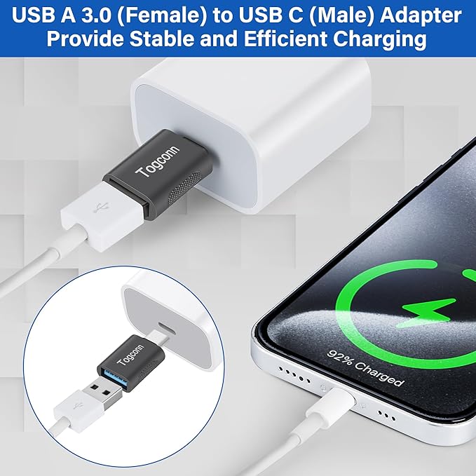 USB-C to USB A Adapter (2 Pack), [Slim Design, Side-by-Side Use] USB Type-C to A OTG Converter, USB C (Male) to USB A 3.0 (Female) Connector for MacBook Pro, iPhone 15, Galaxy S23, Zinc Alloy Shell