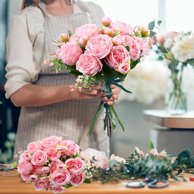 Geosar 8 Bundles Artificial Peonies Flowers Fake Silk Peony Bouquet Faux Peonies Flowers Bulk for Decoration Vase Floral Arrangements Wedding Party Table (Pink)