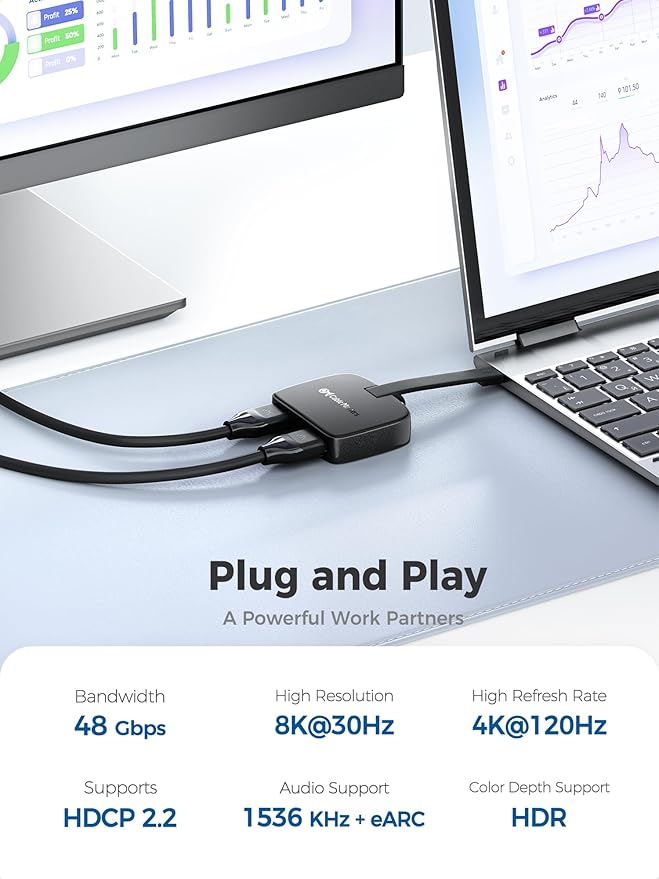 Cable Matters Portable 8K or Dual 4K 60Hz USB C to Dual HDMI Adapter (macOS Supports one Extended Display), Foldable Thunderbolt to 2X HDMI Adapter - Thunderbolt 4 Compatible for XPS, Surface Pro