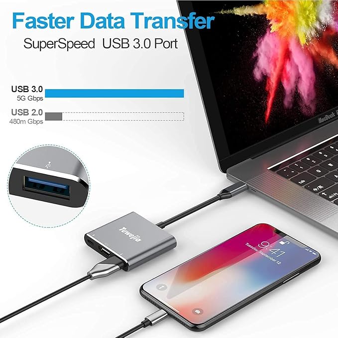 Tuwejia USB C to HDMI Multiport Adapter USB 3.1 Gen 1 Thunderbolt 3 to HDMI 4K Video Converter/USB 3.0 Hub Port PD Quick Charging Port with Large Projection