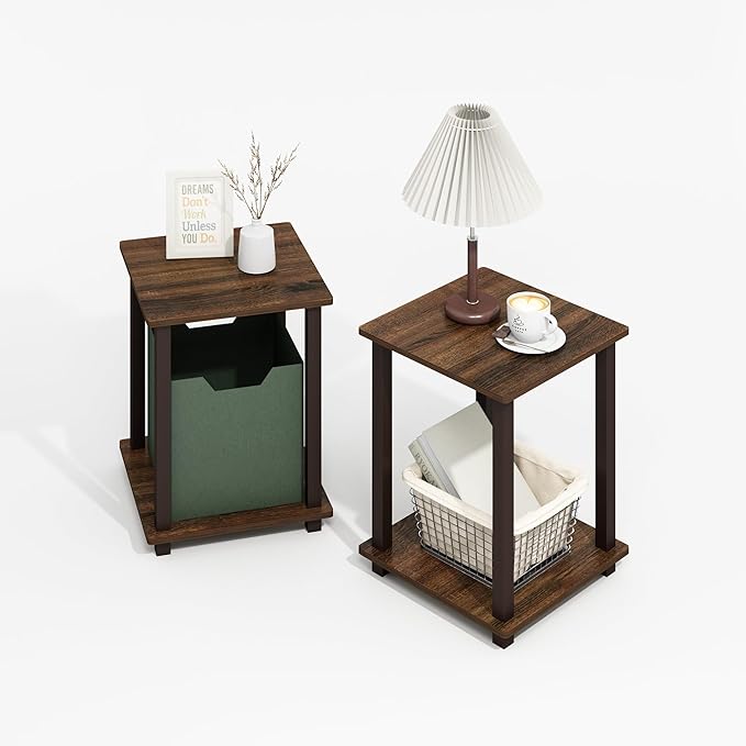 Furinno Simplistic End Table, 2-Pack, Plastic Frame, Black Walnut/Brown