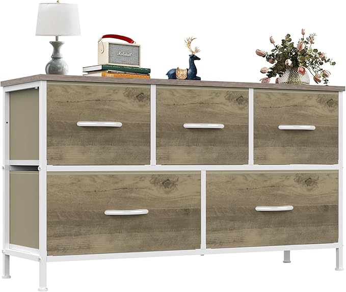 OLIXIS Dresser for Bedroom with 5 Drawers, Wide Chest of Drawers, Fabric Bedroom Dresser with Drawer Organizer, Storage Organizer Unit with Fabric Bins for Closet, Living Room, Hallway, Classic Black