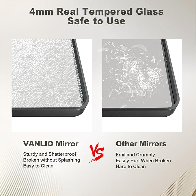 20x30 Inch Black Framed Bathroom Mirror for Wall, Matte Metal Framed Wall Mirror, Rounded Corner Rectangle Bathroom Vanity Mirror, Anti-Rust, Shatterproof (Horizontal/Vertical)