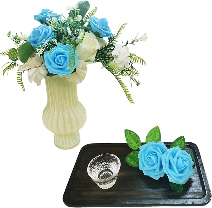 Artificial Rose Flowers 25pcs, Peacock Blue Foam Fake Rose Faux Flower for Wedding Bouquets Bridal Shower Centerpieces Floral Arrangements Home Decorations Party Backdrops Table