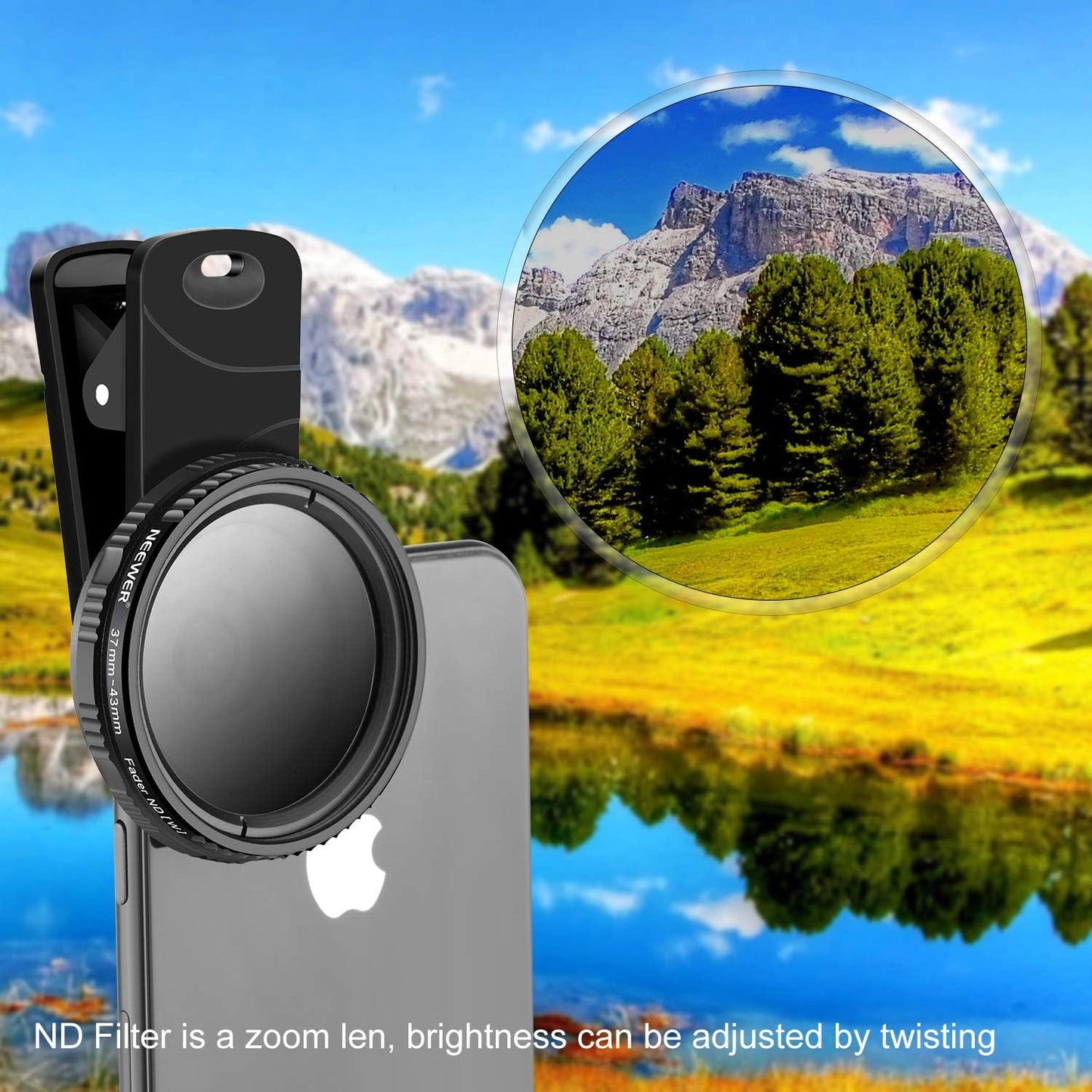 NEEWER 37mm ND Filter Kit: Adjustable Clip On ND2-ND400 Phone Lens Compatible with iPhone 14, Samsung, iPad & More