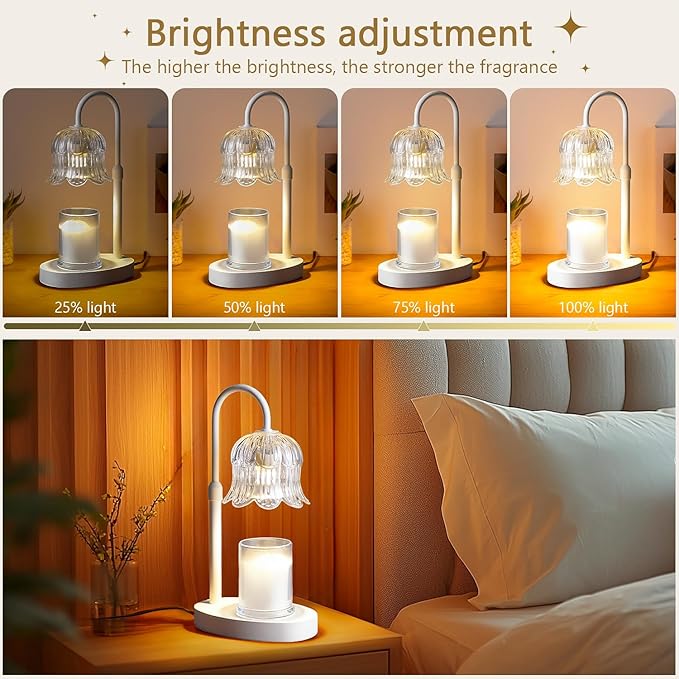 Candle Warmer Lamp Electric Timer - Flower Candle Lamps Height Adjustable Home Bedroom Decor House White