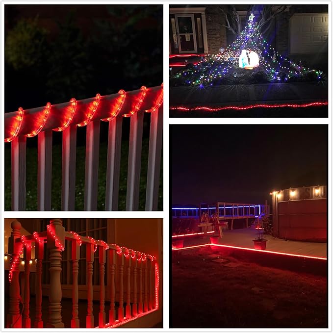 100Ft LED Rope Lights, LED Strip Lights Outdoor Waterproof Decorative Lighting for Indoor/Outdoor, Eaves, Backyards Garden, Halloween and Christmas Decorations(Christmas Red)