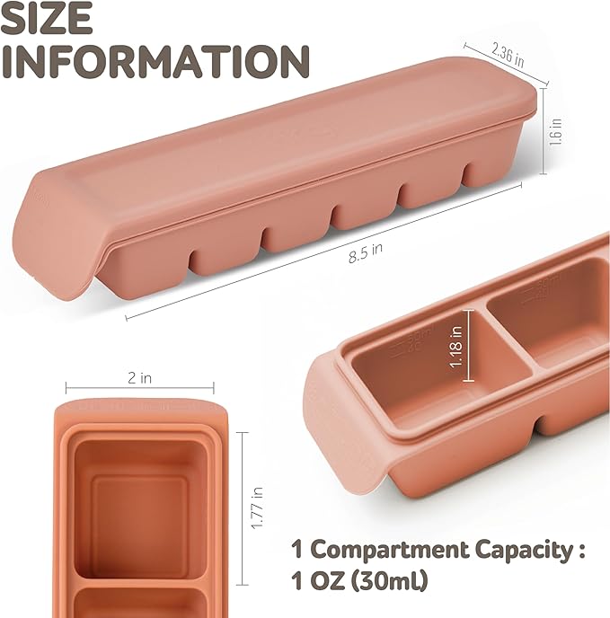 Silicone Freezer Trays with Lid,1oz 6 Section 4Sets - Leak Proof Silicone Freezer molds for Homemade Baby Food Breastmilk, Purees, Vegetables, Baby Food Jars Ice Tray with Lid BPA Free Mix