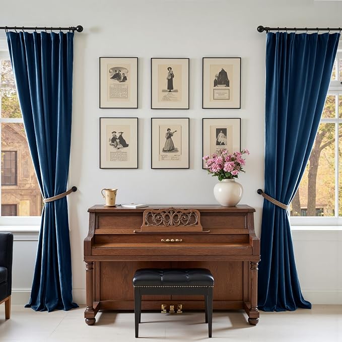 Lazzzy Velvet Blackout Curtains Thermal Insulated Room Window Drapes Super Soft Luxury Curtains for Living Room Bedroom Rod Pocket 2 Panels, Dark Blue, 52" W x 102" L