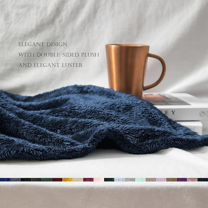 Exclusivo Mezcla Plush Fuzzy Fleece Bed Blanket King Size, Super Soft, Fluffy and Warm Blankets, Suitable for All Seasons (Navy Blue, 90x104 Inches)