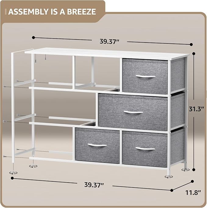 Sorbus Dresser with 8 Drawers - Chest Organizer Unit with Steel Frame Wood Top & Handle Easy Pull Fabric Bins for Clothes - Wide Storage Furniture for Bedroom, Hallway, Living Room, Nursery & Closet