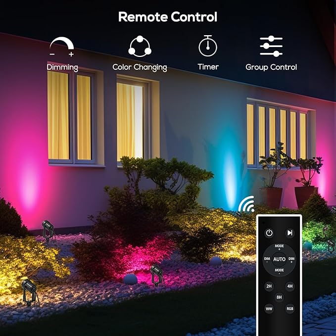 SUNTHIN Outdoor Landscape Lighting with Remote, RGBW Color Changing Spot Uplights,10 Pack