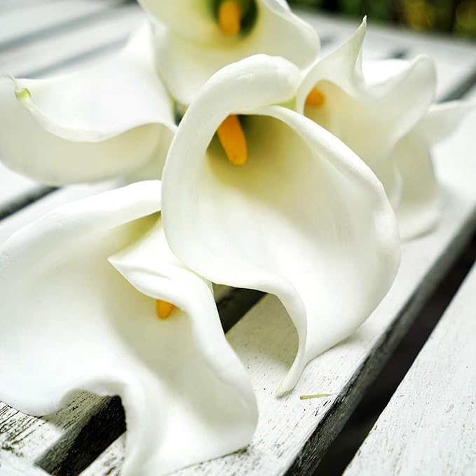 FiveSeasonStuff Real Touch Calla Lily Artificial Flowers, Wedding Bridal Floral Arrangements (25'' 6 Long Stems, Spring White)