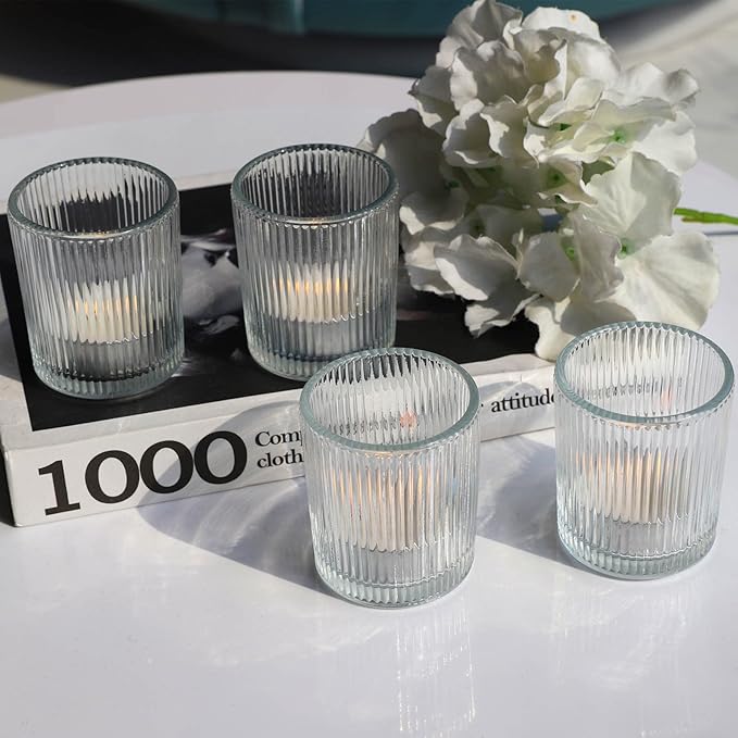 VOHO Clear Votive Candle Holders for Table Centerpiece, Glass Candle Holder Bulk Set of 12, Glass Votive Holder for Home Decor & Holiday Decor(2.1 x 2.6 Inch, Clear)