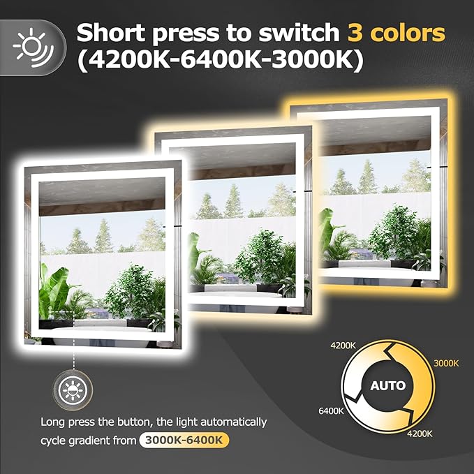 32X36 LED Bathroom Mirror with Lights, Anti-Fog, Dimmable, Backlit + Front Lit, Smart Bathroom Vanity Mirror, Memory Function, Shatterproof, Tempered Glass (Horizontal/Vertical)