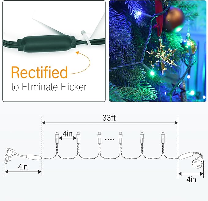 Brizled Blue & Green LED Christmas Lights, 33ft 100 5MM Wide Angle Connectable Mini Tree Lights, UL Listed Xmas Indoor/Outdoor Party Decor, Green Wire