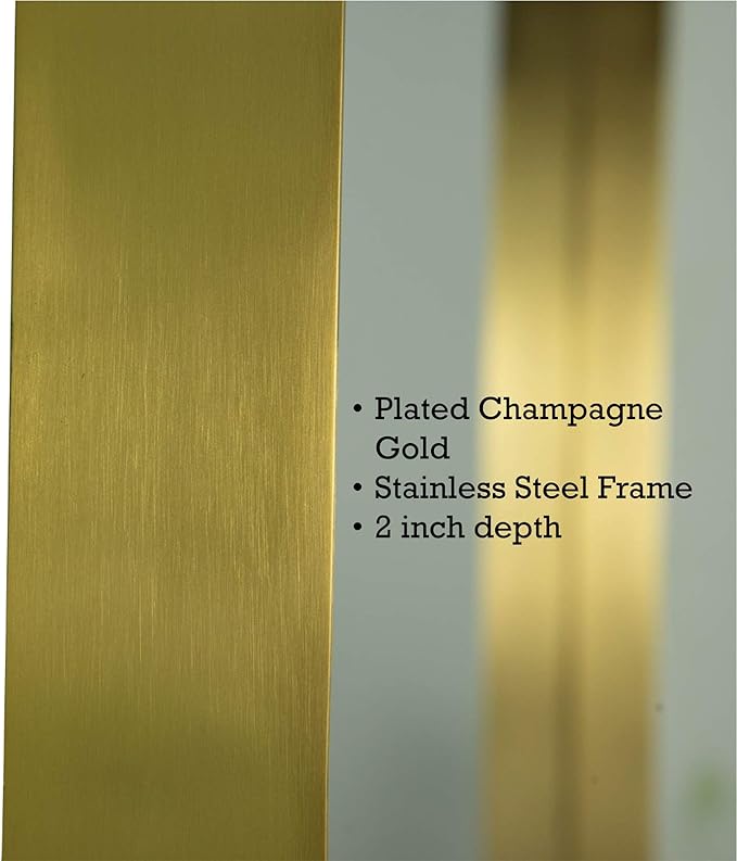 TEHOME 24x36 Brushed Gold Metal Framed Bathroom Mirror for Wall in Stainless Steel Rounded Rectangular Bathroom Vanity Mirrors Wall Mounted