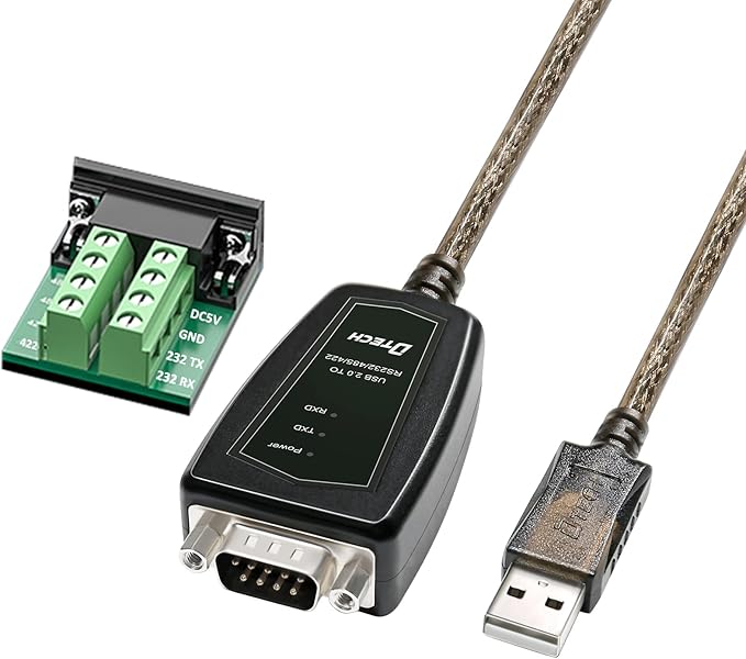 DTECH USB to Serial Adapter RS485 RS422 R232 (3 in 1 Interface) Supports DC 5V with Breakout Board LED Lights for Multi-Kind Control Devices Windows 11 10 8 7 XP Mac (5ft)