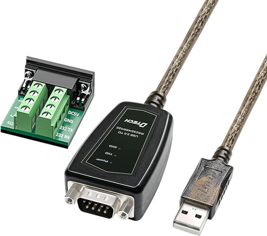 DTECH USB to Serial Adapter RS485 RS422 R232 (3 in 1 Interface) Supports DC 5V with Breakout Board LED Lights for Multi-Kind Control Devices Windows 11 10 8 7 XP Mac (5ft)
