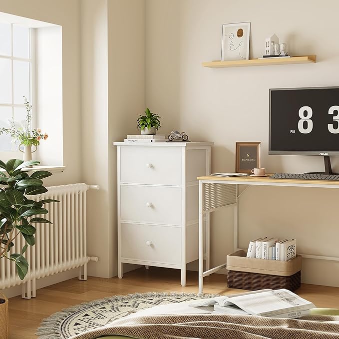 BOLUO White Night Stand with Drawers 3 Drawer Dresser for Bedroom, Tall Nightstand for Closet Dorm Modern Bedside Table