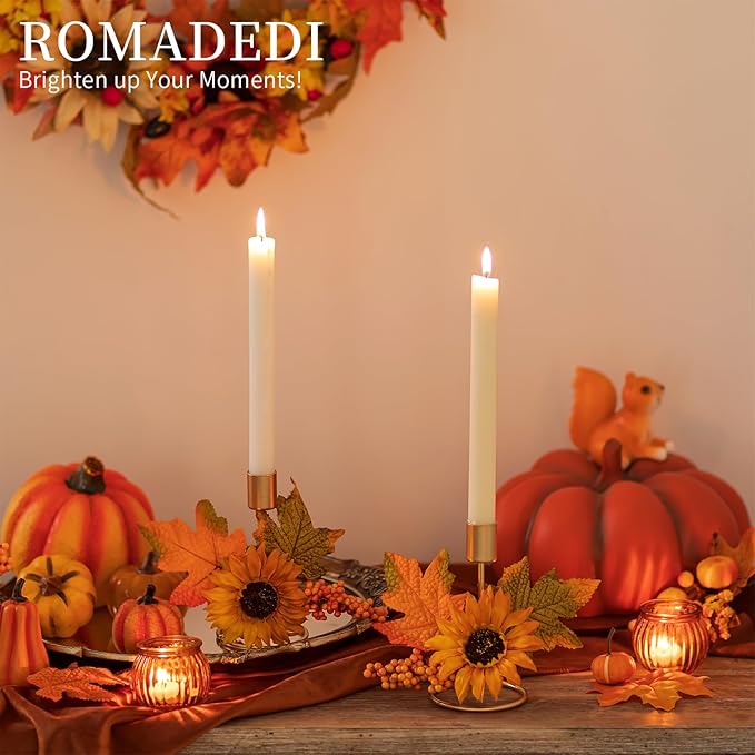 Romadedi Fall Candle Holder for Thanksgiving: Candlestick Holders Decor for Autumn Table Centerpiece Gold Party Decoration Indoor Kitchen Dining Fireplace Mantel Sunflower Maple Leaves Set of 2