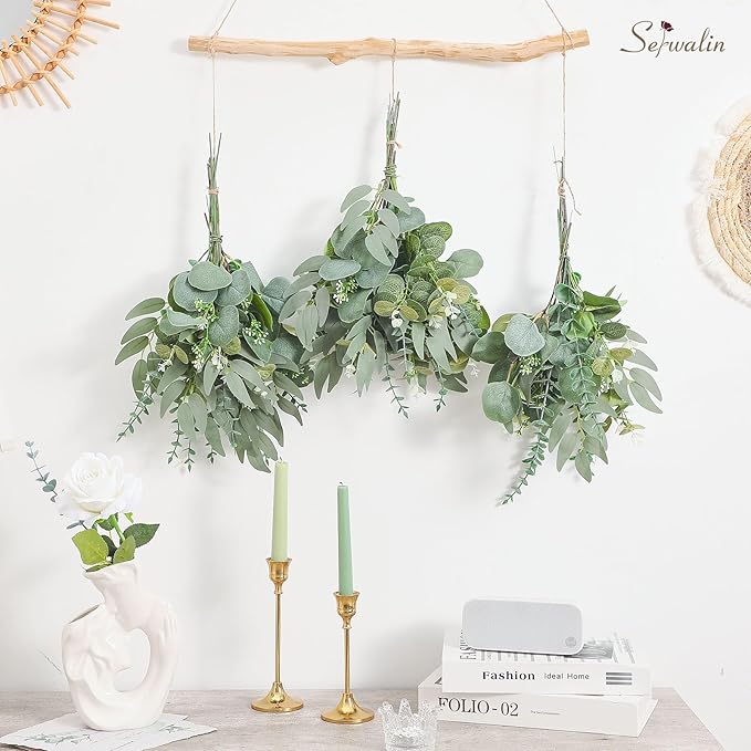 Serwalin 200pcs Artificial Mixed Eucalyptus Leaves Stems Bulk, 4Kinds Silver Dollar Eucalyptus Leaves Picks,Faux Eucalyptus Stems Sprays for DIY Bouquets Floral Arrangement Home Decor