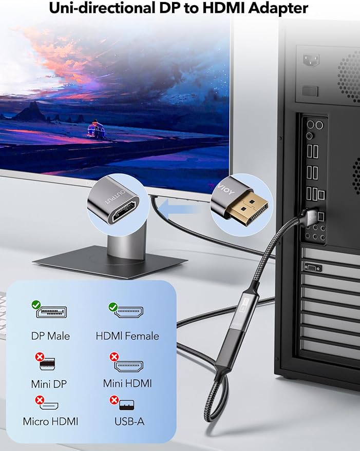 VIOY Displayport to HDMI Adapter 2 Pack, 4K@30HZ Uni-Directional DP (Source) Male to HDMI (Display) Female, 1080P@120HZ Display Port Adapter for Monitor, AMD, NVIDIA, HP, Dell, Lenovo