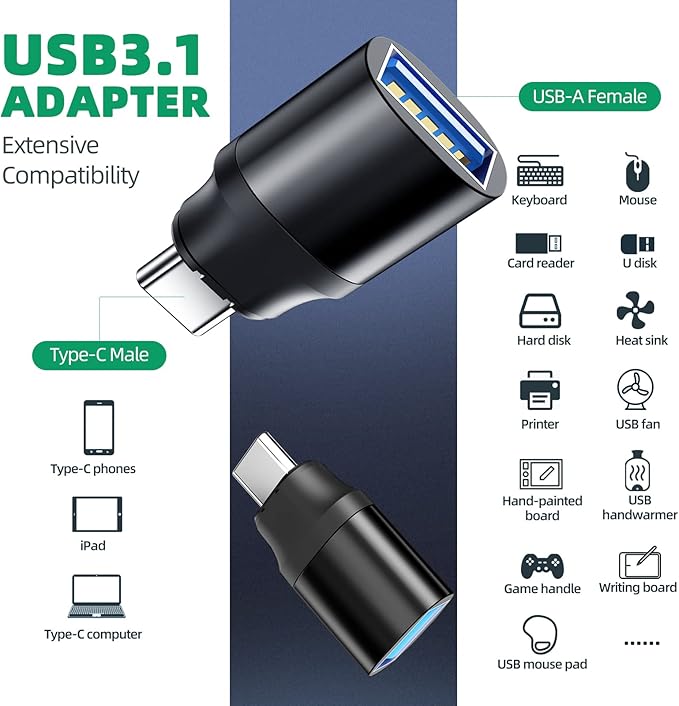 USB C to USB Magnetic Adapter 24Pins USB C Male to USB A Female Adapter 2 Pack with PD 60w Charge 10Gbps USB3.1/USB3.0 for MacBook Pro/Air and More Type C Devices