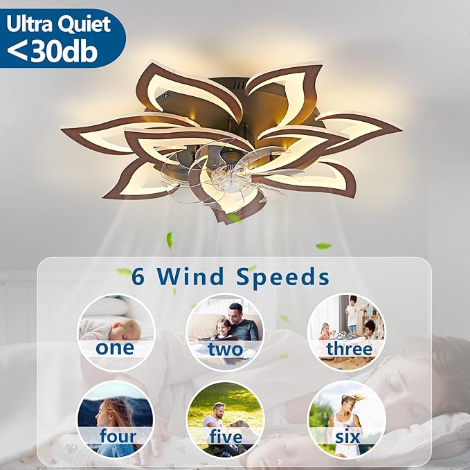 Modern Ceiling Fan with Lights Remote Control, 32" Wood Ceiling Fan with Light, 6 Speeds 3 Light Color Low Profile Flush Mount Ceiling Fan for Kitchen Bedroom
