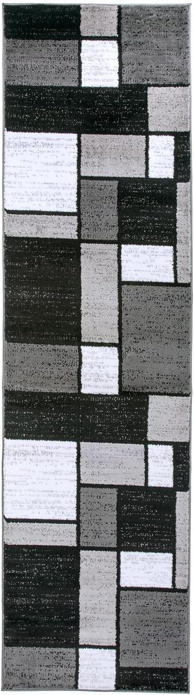 Rugshop Contemporary Modern Boxes for Home Office,Living Room,Bedroom,Kitchen Non Shedding Runner Rug 2'7" x 6' Gray