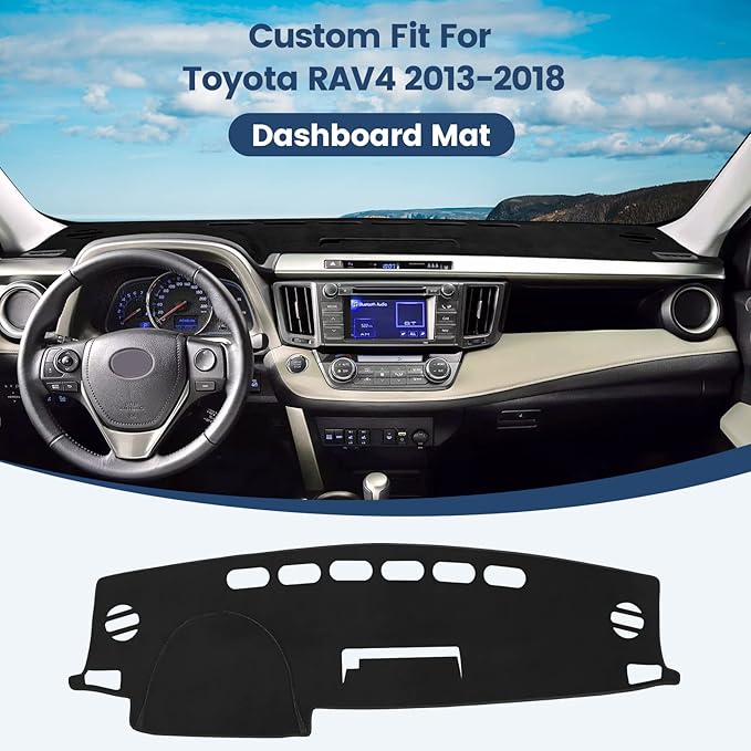 Dashboard Cover Mat Custom Fit for Toyota RAV4 2013-2018 Dash Cover Nonslip Dash Mat Protector Sunshade No Glare Black