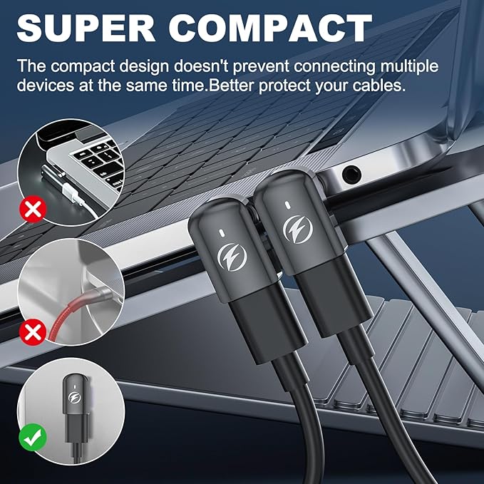 USB C Magnetic Adapter, (2 Pack) Right Angle Magnetic USB C Adapter 24 Pins with PD 140w Charge USBC 4 40Gbps 8K 60Hz for Thunderbolt 3/4, MacBook Pro/Air, Swtich and More Type C Devices