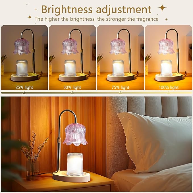 Candle Warmer Lamp Electric Timer - Modern Home Decor Table Lights for Candles Warming Height Adjustable Dimmable Warmers Pink