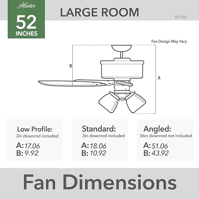 Hunter 52 inch Indoor Ceiling Fan with LED Lights - Ceiling Fan with Pull Chain, For Bedroom or Living Room, Standard Mount, No Remote, 5 Blades, Includes Bulbs - Builder Plus 51110, Matte Silver