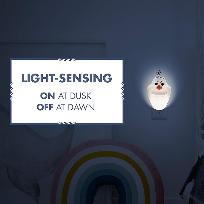 Disney Frozen Olaf Color-Changing LED Night Light, Plug-in, Dusk-to-Dawn Sensor, High/Low White, Collectors Edition, UL-Listed, Ideal for Bedroom, Nursery, Bathroom, 46693