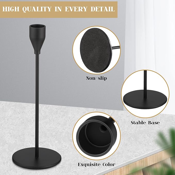 Cunhill 6 Pcs Black Taper Candle Holder Candlestick Holder Metal Candelabra Tall Candle Sticks Holders for Christmas Thanksgiving Wedding Party Table Centerpiece Decor, Fits 0.75 Inch Thick Candles